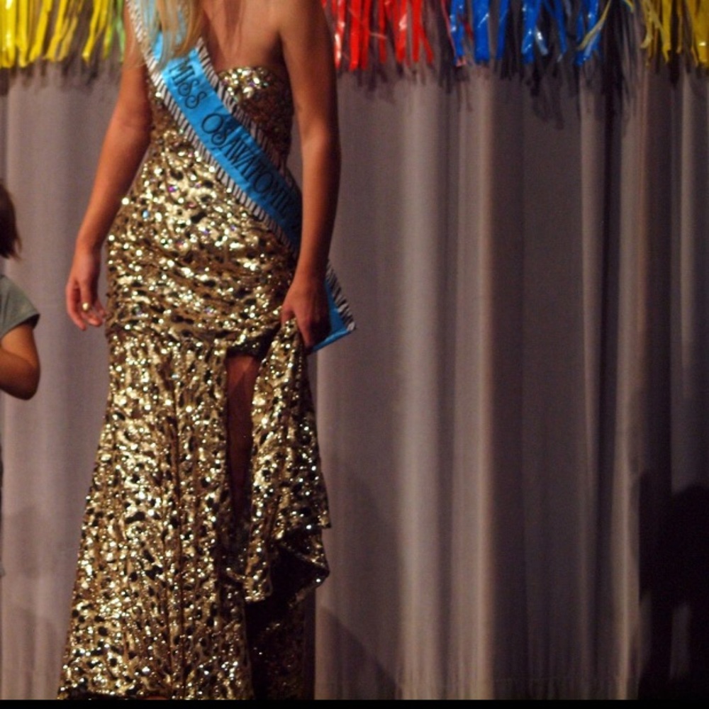 GOLD Rhinestone Prom Dress - Picture 3 of 7